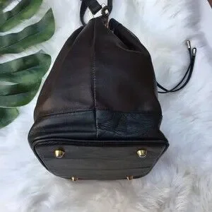 Vintage Bags Vintage 9s Hcl Drawstring Bucket Bag Brown Black